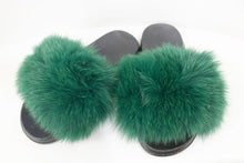 Load image into Gallery viewer, Army Green Fur Slides
