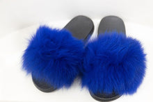 Load image into Gallery viewer, Blue Raspberry Fur Slides

